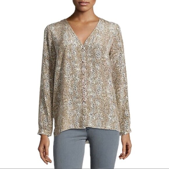 Anthropologie Joie Michi Animal Print Silk Long Sleeve Button Up Blouse S - Picture 1 of 8